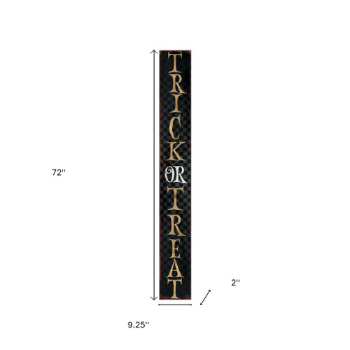 72" Black And Gold Solid Wood Trick or Treat Halloween Porch Sign
