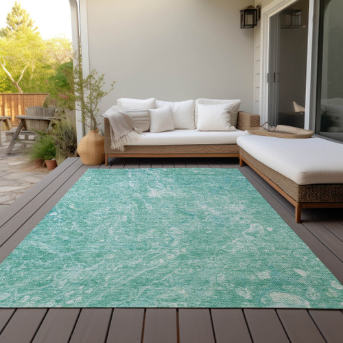 5' X 8' Teal Blue Aqua And Green Abstract Washable Indoor Outdoor Area Rug
