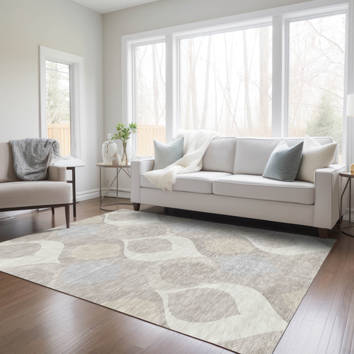 3' X 5' Ivory Beige And Tan Ogee Washable Indoor Outdoor Area Rug