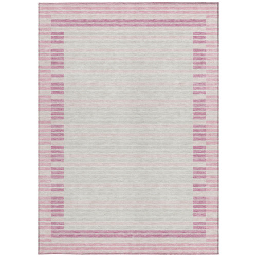 3' X 5' Pink And Ivory Striped Washable Indoor Outdoor Area Rug Transitional Style - Pink, Ivory Color