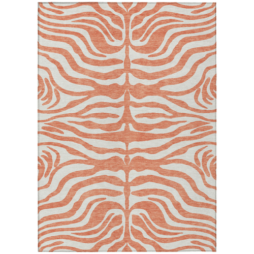 5' X 8' Coral And Ivory Animal Print Washable Indoor Outdoor Area Rug