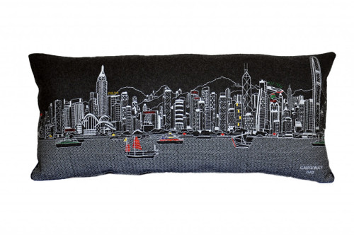 14" X 35" Black Gray and White Hometown Pride Wool Lumbar Throw Pillow