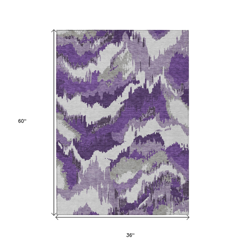3' X 5' Purple Lavender And Gray Abstract Washable Indoor Outdoor Area Rug