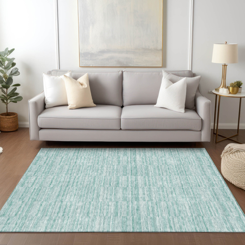 3' X 5' Turquoise Teal Blue And Gray Striped Washable Indoor Outdoor Area Rug