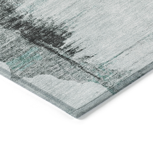 5' X 8' Teal Blue Silver And Gray Abstract Washable Indoor Outdoor Area Rug