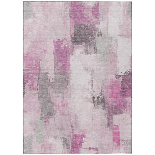 3' X 5' Pink And Silver Abstract Washable Indoor Outdoor Area Rug - Pink, Silver
