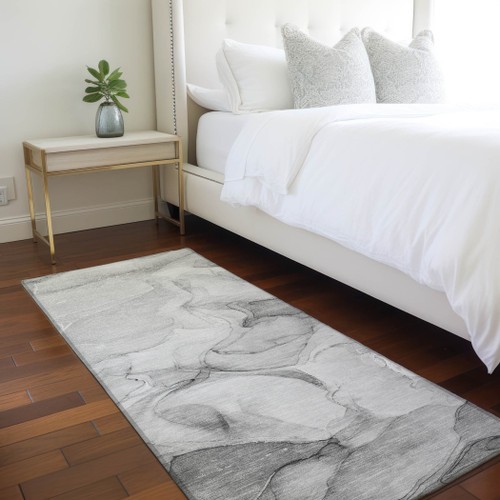 8' Runner Gray Abstract Washable Non Skid Indoor Outdoor Runner Rug
