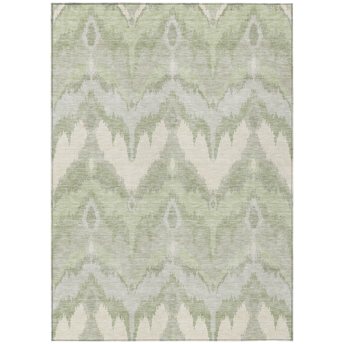 5' X 8' Artichoke Green And Beige Ikat Washable Indoor Outdoor Area Rug