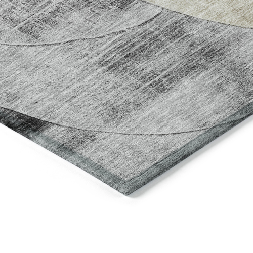 3' X 5' Pewter Brown And Charcoal Geometric Washable Indoor Outdoor Area Rug