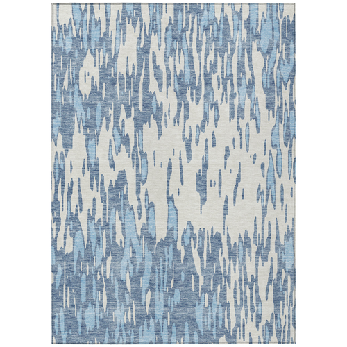3' X 5' Denim Blue And Ivory Abstract Washable Indoor Outdoor Area Rug