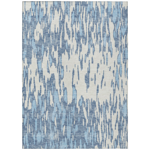 3' X 5' Denim Blue And Ivory Abstract Washable Indoor Outdoor Area Rug