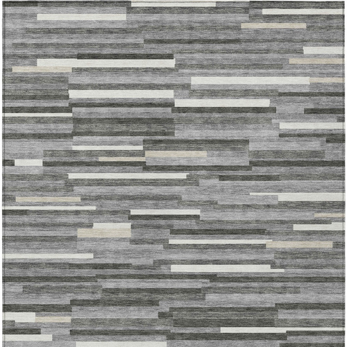 5' X 8' Gray And Ivory Striped Washable Indoor Outdoor Area Rug