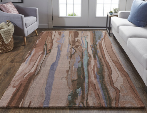 8' X 10' Blue and Red Wool Abstract Hand Tufted Area Rug