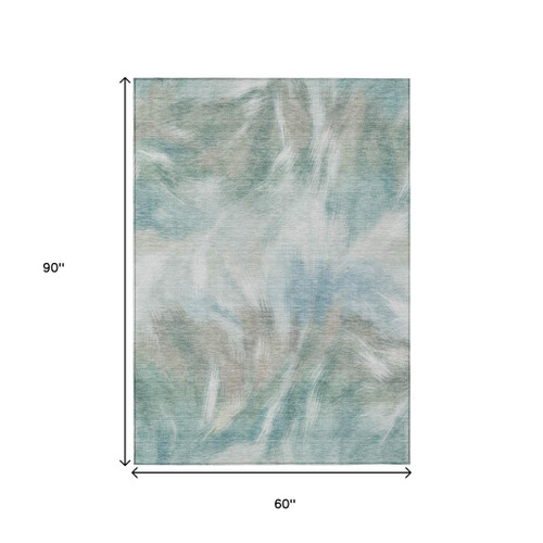 5' X 8' Sky Blue And Ivory Abstract Washable Indoor Outdoor Area Rug - Sky Blue, Ivory