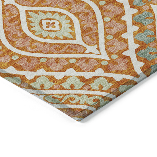 3' X 5' Orange Peach And Ivory Floral Washable Indoor Outdoor Area Rug