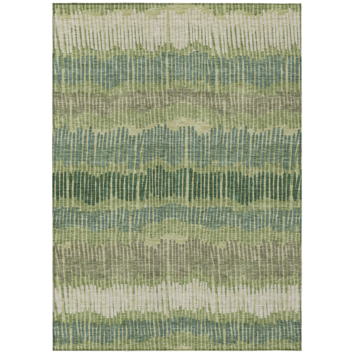 5' X 8' Green Gray And Ivory Striped Washable Indoor Outdoor Area Rug