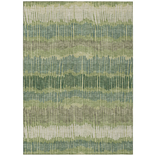 5' X 8' Green Gray And Ivory Striped Washable Indoor Outdoor Area Rug