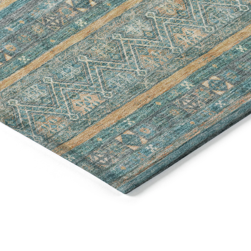 3' X 5' Teal Blue Gold And Taupe Southwestern Washable Indoor Outdoor Area Rug
