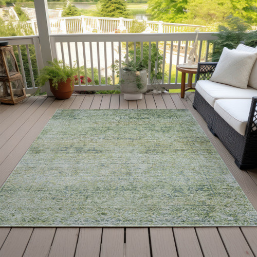 3' X 5' Artichoke Green And Ivory Abstract Washable Indoor Outdoor Area Rug - Artichoke Green, Ivory