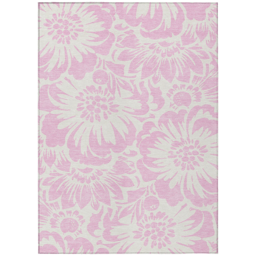 5' X 8' Pink and Ivory Floral Washable Non Skid Indoor Outdoor Area Rug