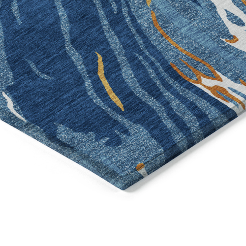 3' X 5' Navy Blue Gold And Copper Abstract Washable Indoor Outdoor Area Rug