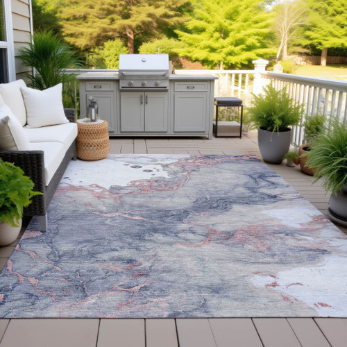 3' X 5' Blush And Gray Abstract Washable Indoor Outdoor Area Rug