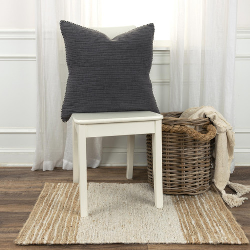22" Charcoal Striped Cotton Throw Pillow