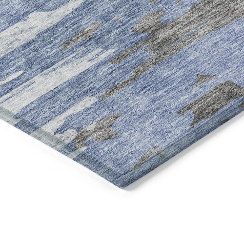 5' X 8' Blue Gray And Silver Abstract Washable Indoor Outdoor Area Rug