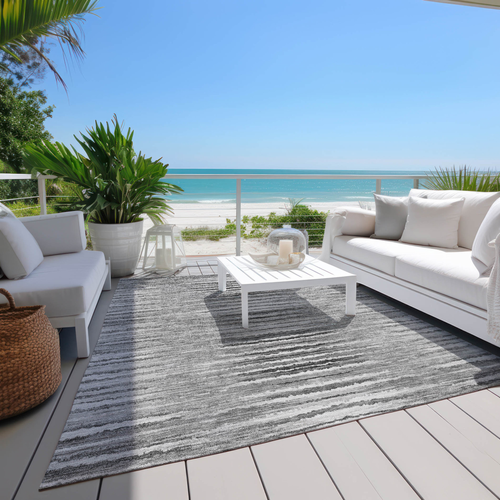 5' X 8' Silver Gray And Charcoal Striped Washable Indoor Outdoor Area Rug