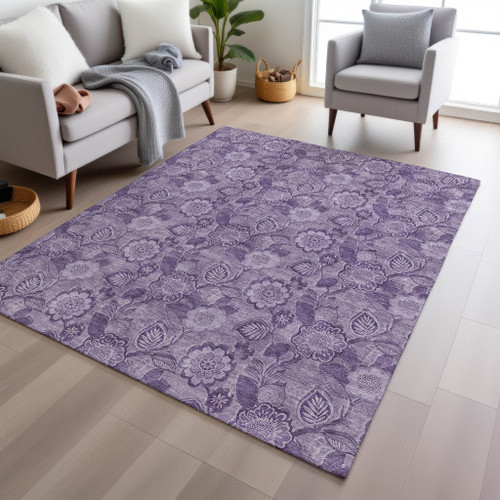 3' X 5' Plum And Purple Floral Washable Indoor Outdoor Area Rug - Plum, Purple