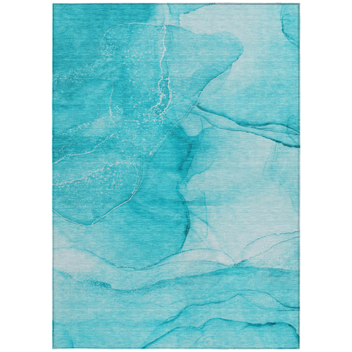 5' X 8' Teal Abstract Washable Non Skid Indoor Outdoor Area Rug