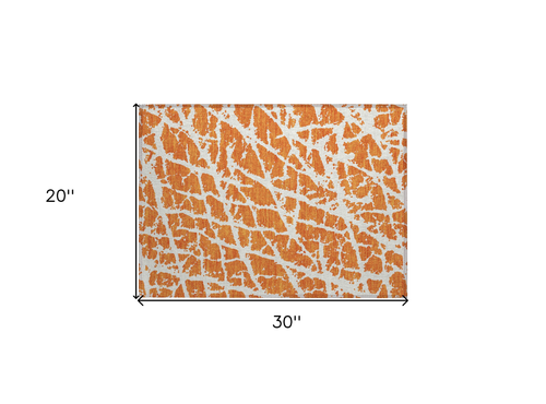 2' X 3' Orange and White Abstract Washable Non Skid Indoor Outdoor Area Rug