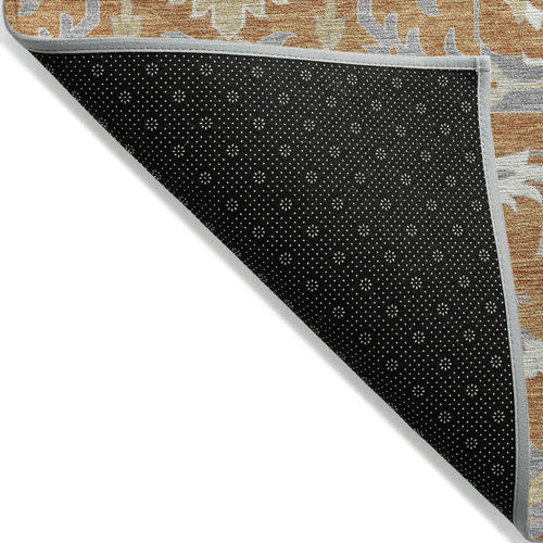 5' X 8' Copper Ivory And Gray Damask Washable Indoor Outdoor Area Rug