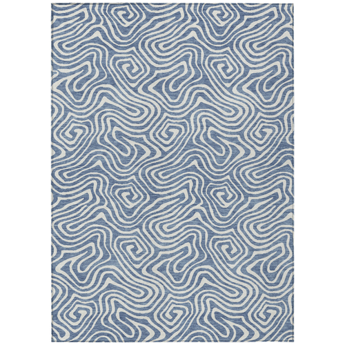 3' X 5' Denim Blue And Ivory Abstract Washable Indoor Outdoor Area Rug