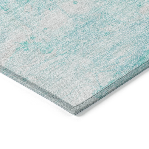 5' X 8' Aqua Ivory And Teal Blue Abstract Washable Indoor Outdoor Area Rug