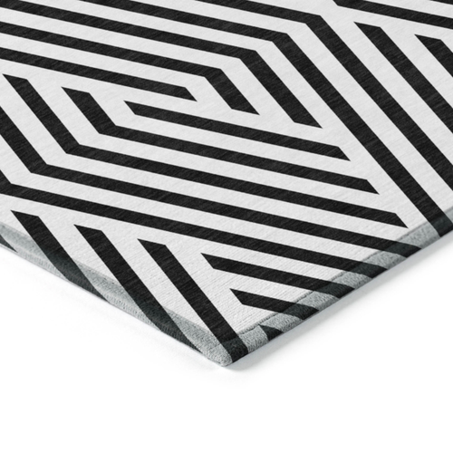 5' X 8' Black and White Geometric Washable Non Skid Indoor Outdoor Area Rug
