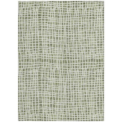 3' X 5' Green And Ivory Striped Washable Indoor Outdoor Area Rug