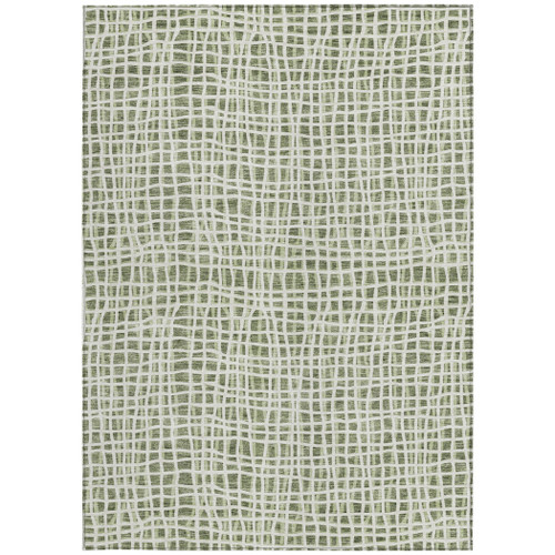 3' X 5' Green And Ivory Striped Washable Indoor Outdoor Area Rug