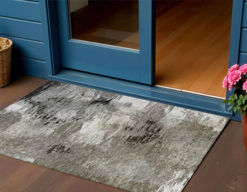 3' X 5' Taupe Beige And Ivory Abstract Washable Indoor Outdoor Area Rug