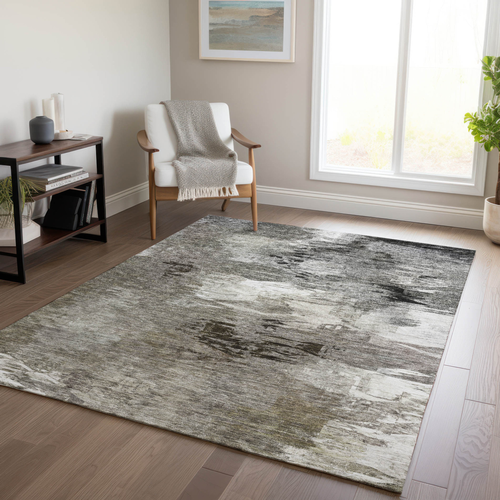3' X 5' Taupe Beige And Ivory Abstract Washable Indoor Outdoor Area Rug