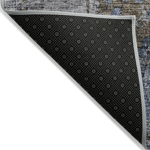 5' X 8' Blue And Gray Floral Washable Indoor Outdoor Area Rug