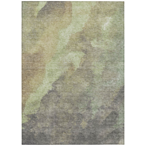 5' X 8' Artichoke Green And Taupe Abstract Washable Indoor Outdoor Area Rug