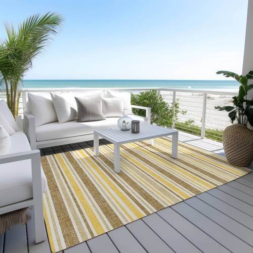 3' X 5' Brown and Orange Striped Washable Non Skid Indoor Outdoor Area Rug