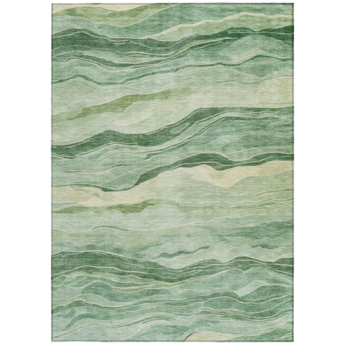 5' X 8' Green Striped Washable Indoor Outdoor Area Rug