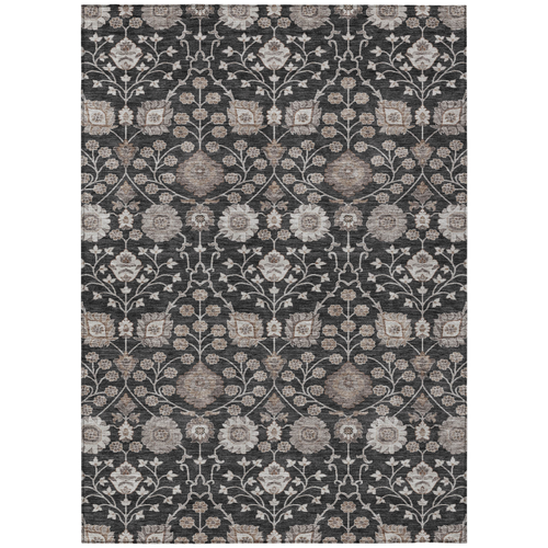 3' X 5' Black Brown And Beige Floral Washable Indoor Outdoor Area Rug