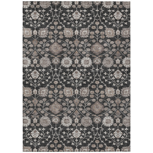 3' X 5' Black Brown And Beige Floral Washable Indoor Outdoor Area Rug