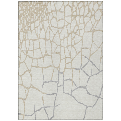 5' X 8' Ivory And Beige Abstract Washable Indoor Outdoor Area Rug