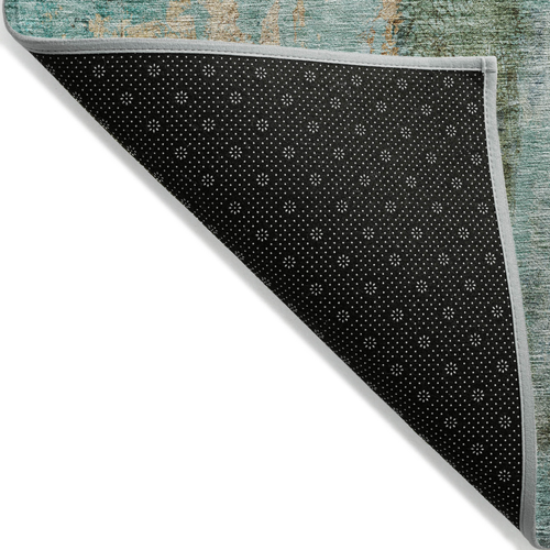 3' X 5' Blue And Gold Abstract Washable Indoor Outdoor Area Rug