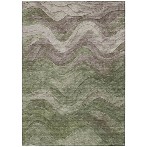5' X 8' Green And Taupe Abstract Washable Indoor Outdoor Area Rug