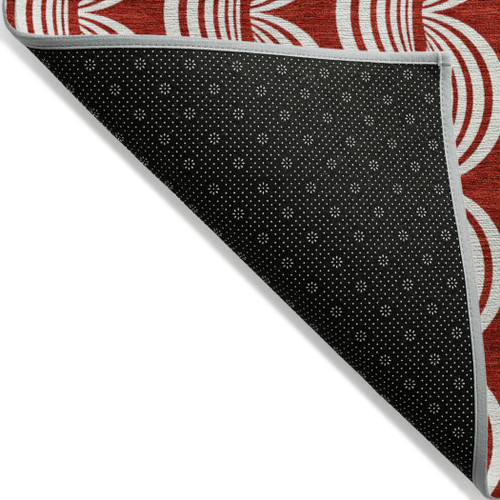 5' X 8' Red And Ivory Ogee Washable Indoor Outdoor Area Rug